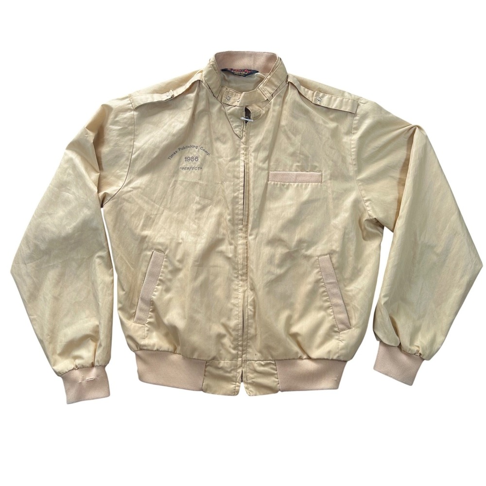 VTG Pla-Jac Dunbrooke‎ Tan Bomber Jacket Times Publishing Comp Mens 44-46 L 80s